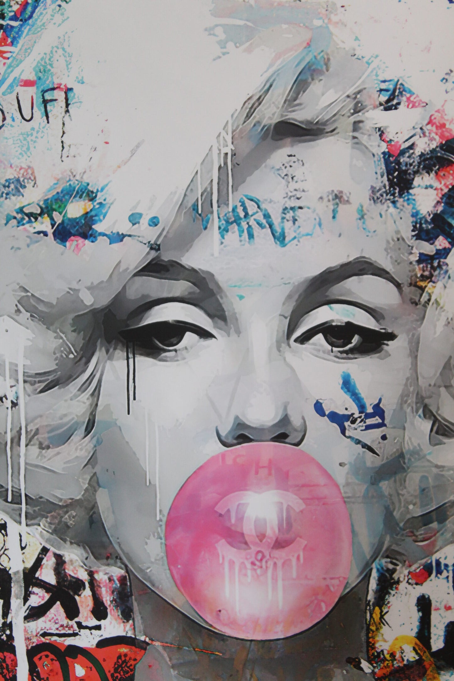 Marilyn Monroe With Bubble Gum A giant Pop Art Unstretched Painting, 44"x64"