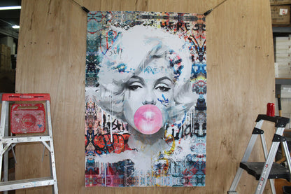 Marilyn Monroe With Bubble Gum A giant Pop Art Unstretched Painting, 44"x64"