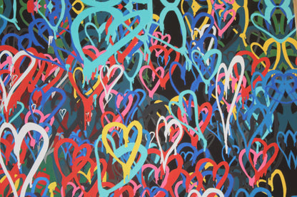 Graffiti Hearts Love, A giant Pop Art Unstretched Painting on Canvas, 64"x44"