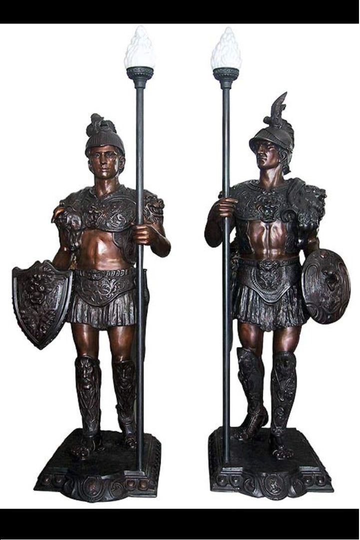 Pair of Roman Warrior lamps Bronze Statues -  Size: 33"L x 24"W x 96"H. 