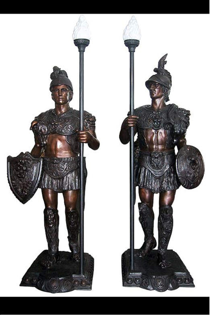 Pair of Roman Warrior lamps Bronze Statues -  Size: 33"L x 24"W x 96"H. 