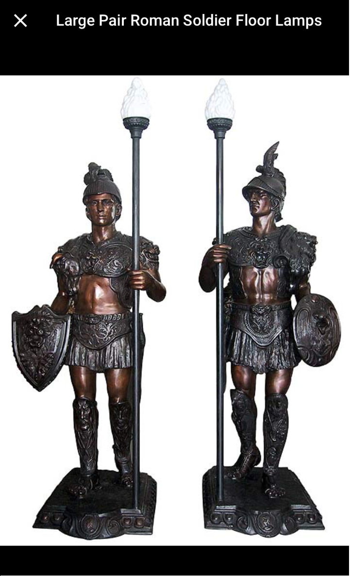 Pair of Roman Warrior lamps Bronze Statues -  Size: 33"L x 24"W x 96"H. 