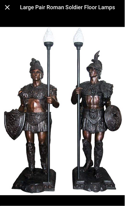 Pair of Roman Warrior lamps Bronze Statues -  Size: 33"L x 24"W x 96"H. 