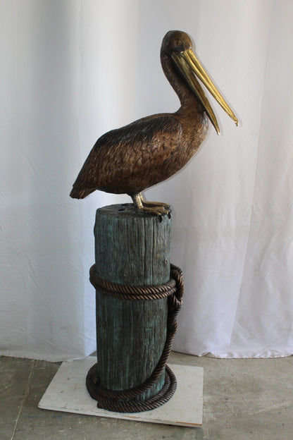 Lifesize Bronze Pelican Fountain Mounted on a Tree Stamp 33" x 23" x 73"H