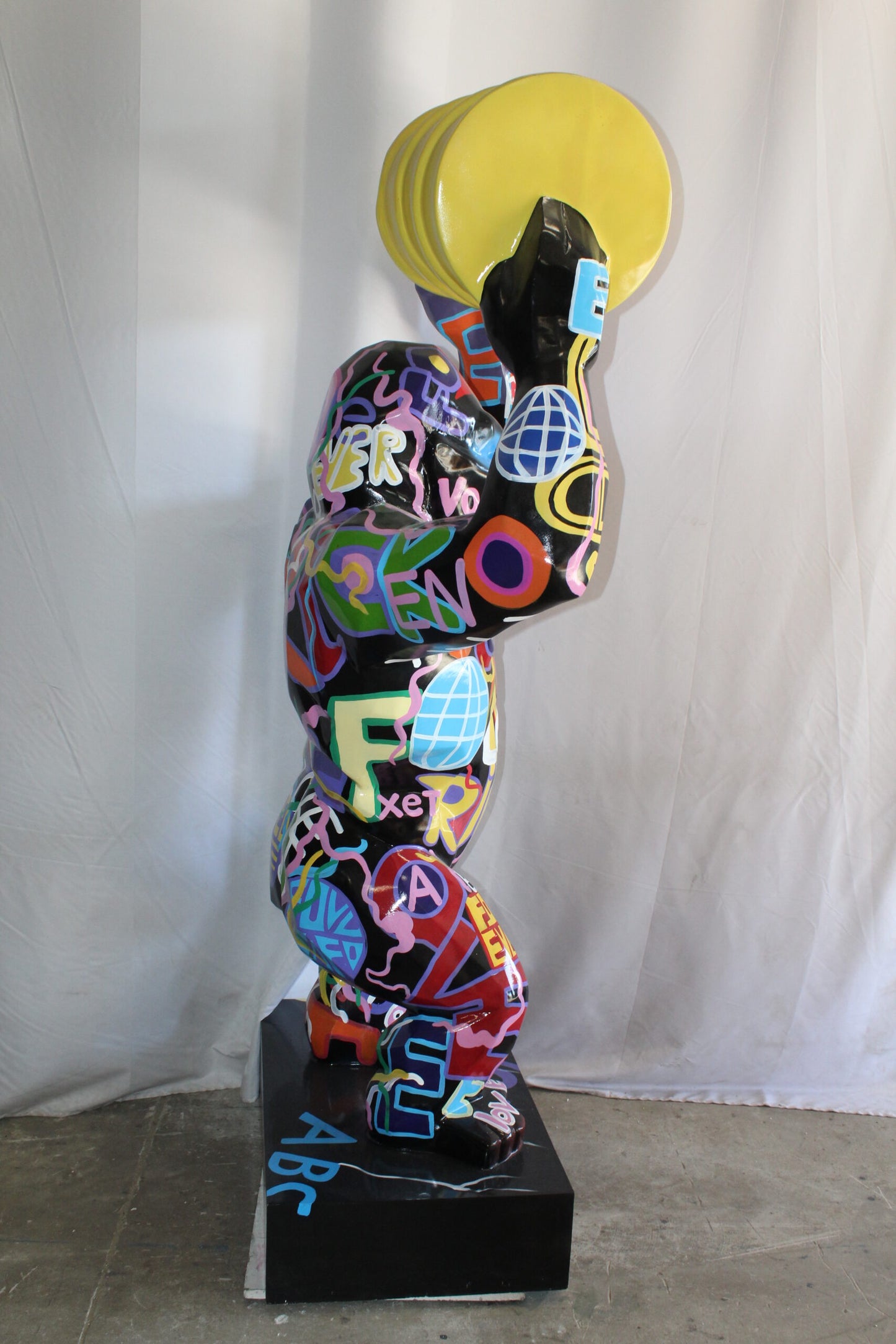Giant Resin Gorilla Statue Holding a Barrell 28" x 21" x 83"H
