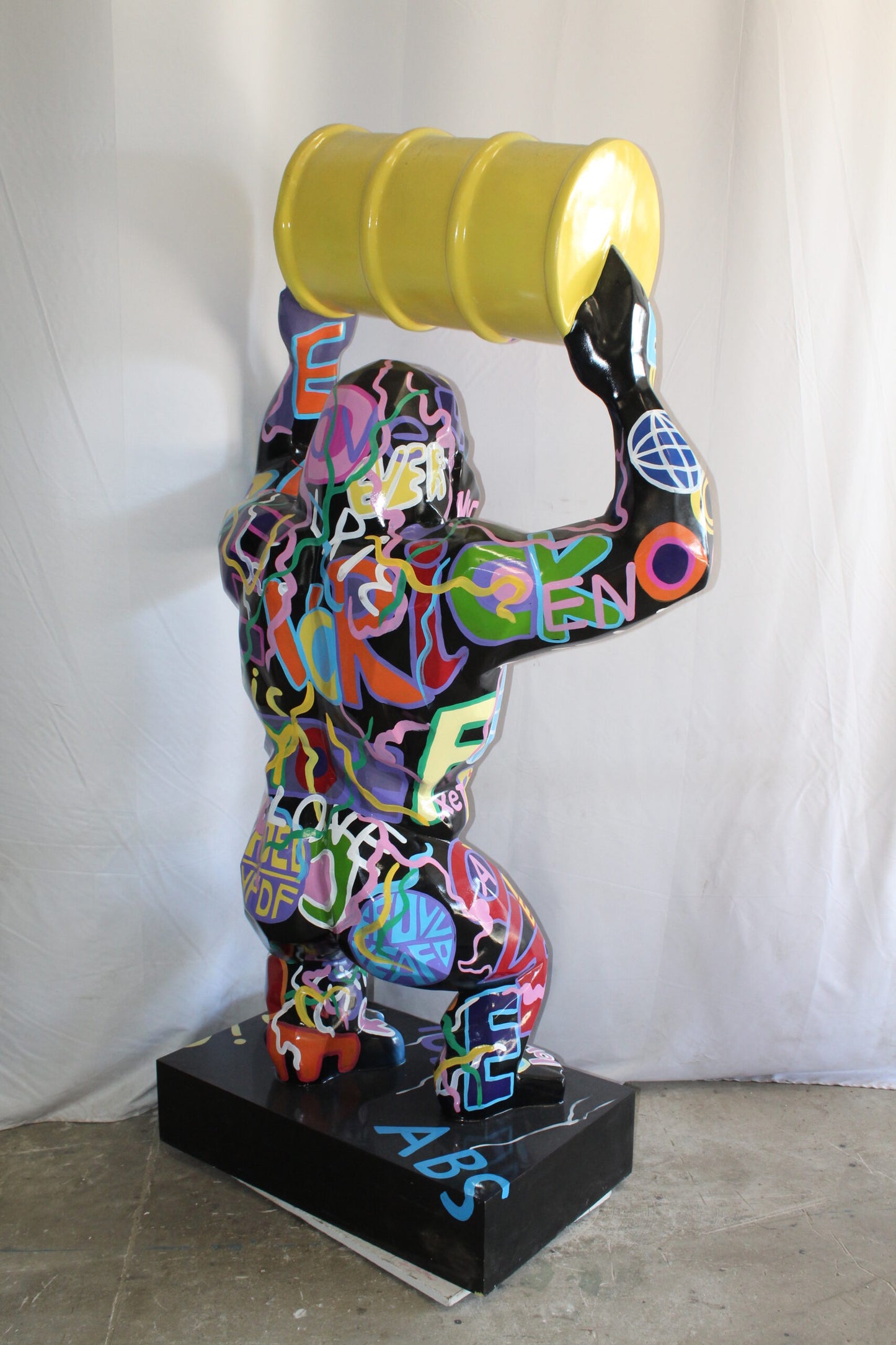 Giant Resin Gorilla Statue Holding a Barrell 28" x 21" x 83"H