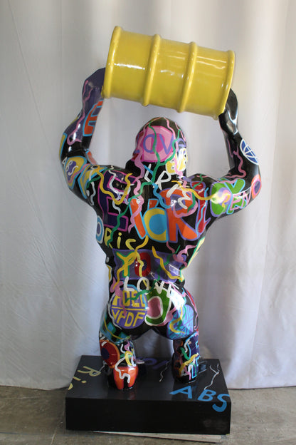 Giant Resin Gorilla Statue Holding a Barrell 28" x 21" x 83"H