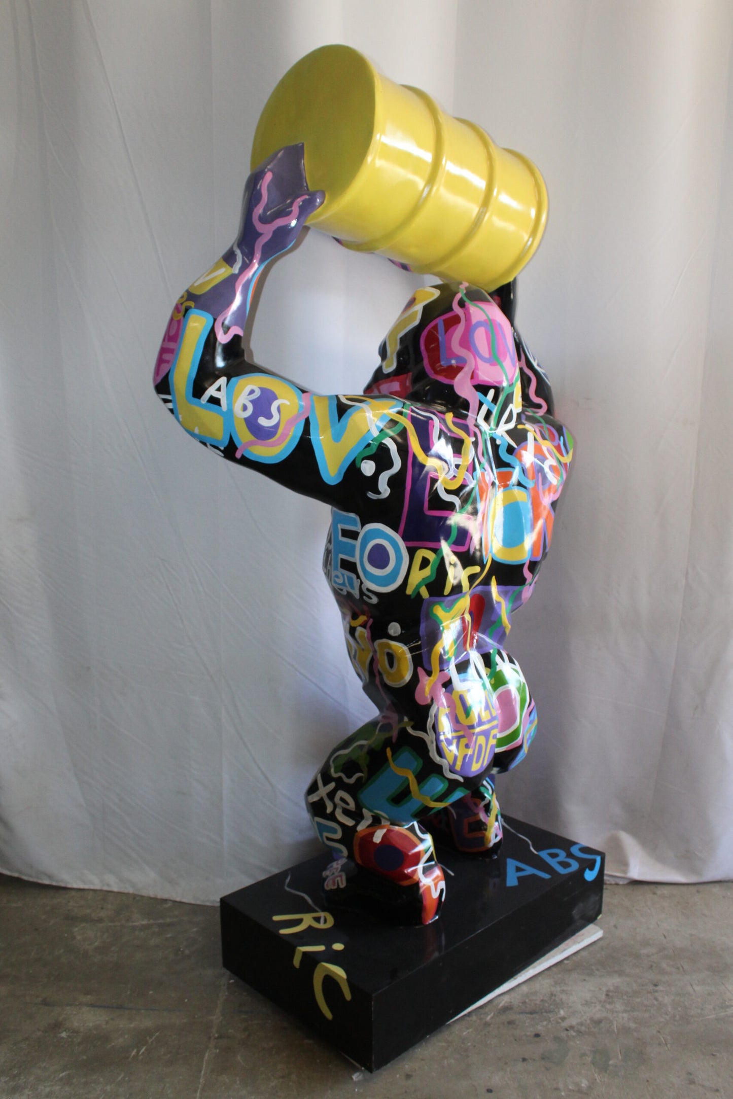 Giant Resin Gorilla Statue Holding a Barrell 28" x 21" x 83"H
