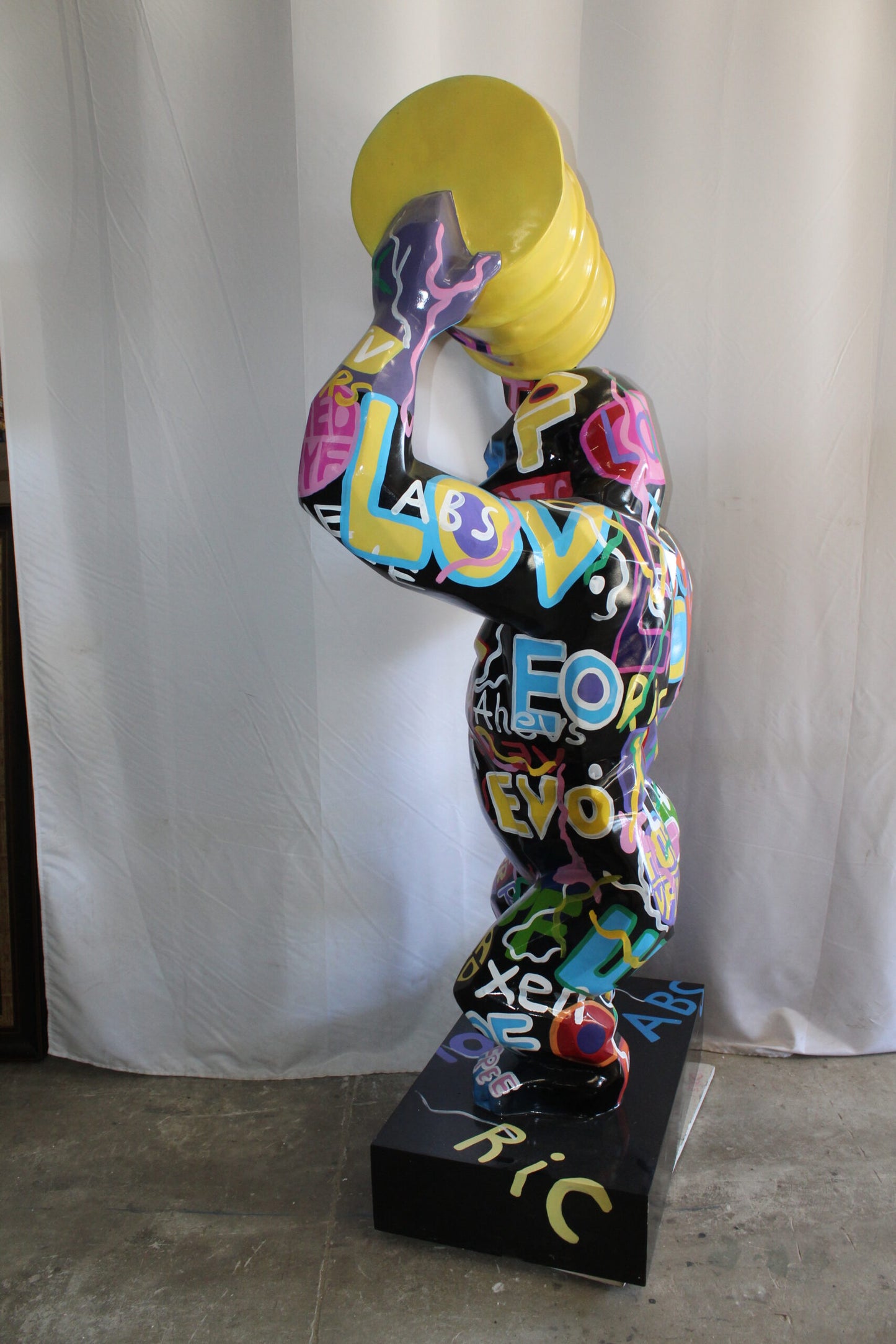 Giant Resin Gorilla Statue Holding a Barrell 28" x 21" x 83"H