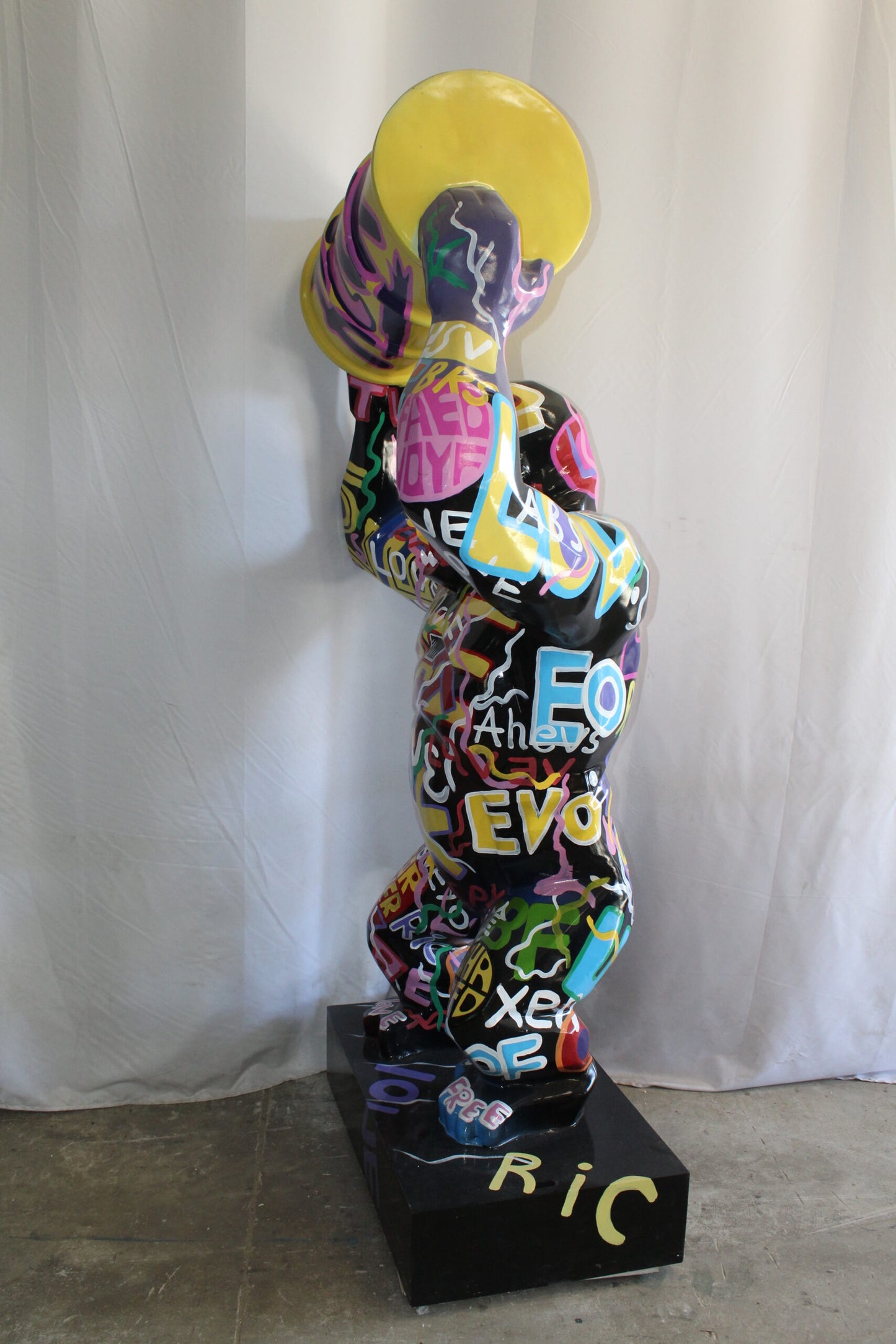 Giant Resin Gorilla Statue Holding a Barrell 28" x 21" x 83"H