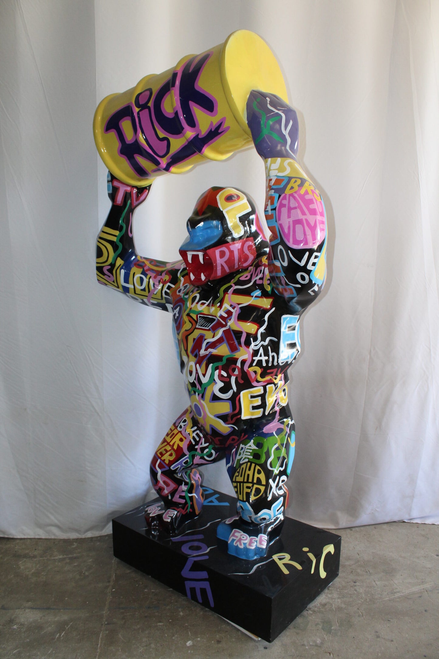 Giant Resin Gorilla Statue Holding a Barrell 28" x 21" x 83"H