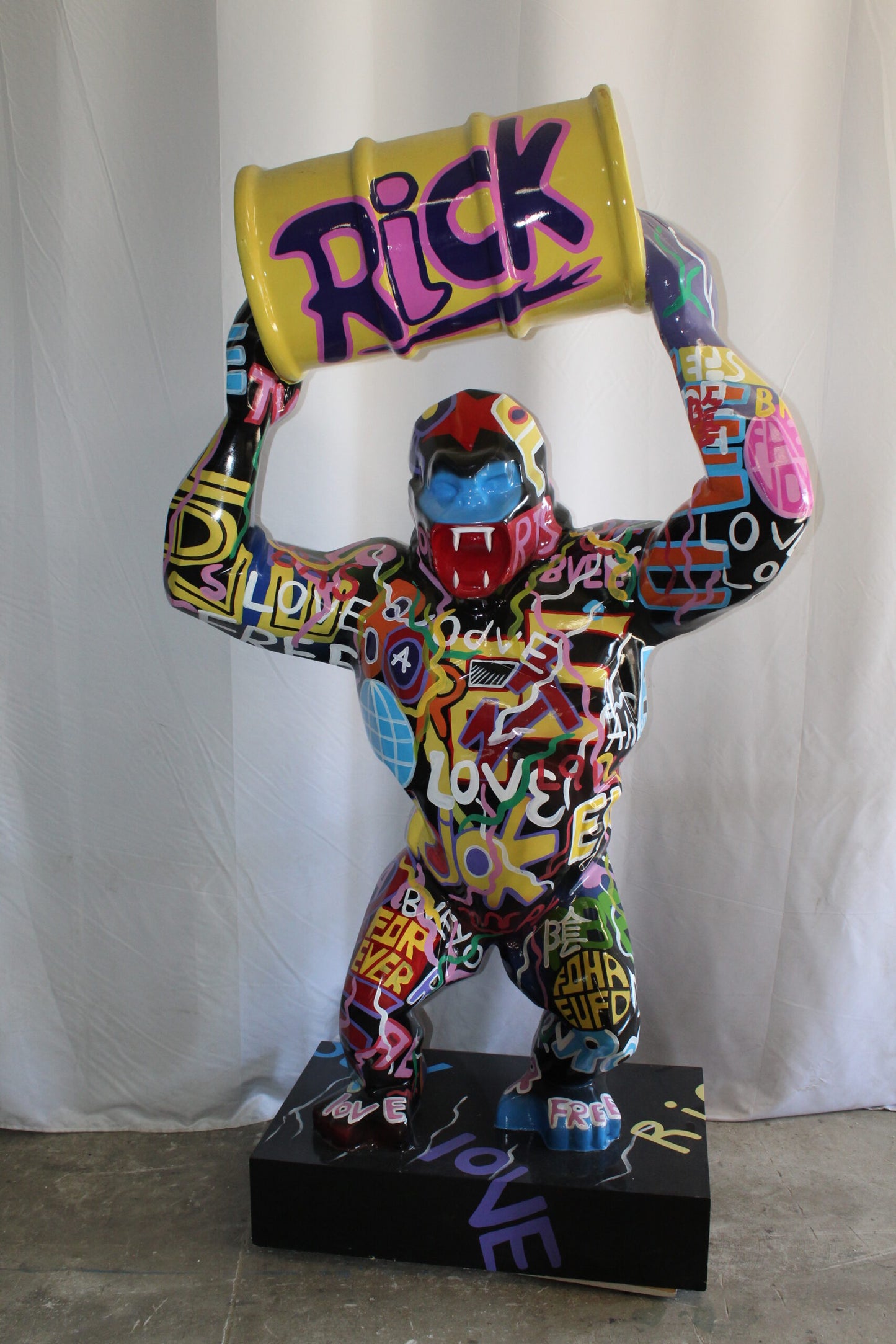 Giant Resin Gorilla Statue Holding a Barrell 28" x 21" x 83"H