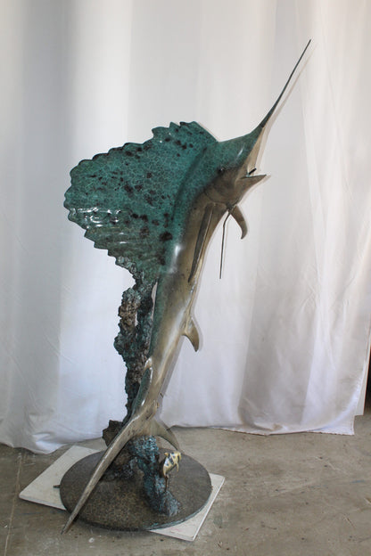 Lifesize Bronze Sailfish Bronze Statue Capturing Ocean Majesty 55" x 43" x 78"H