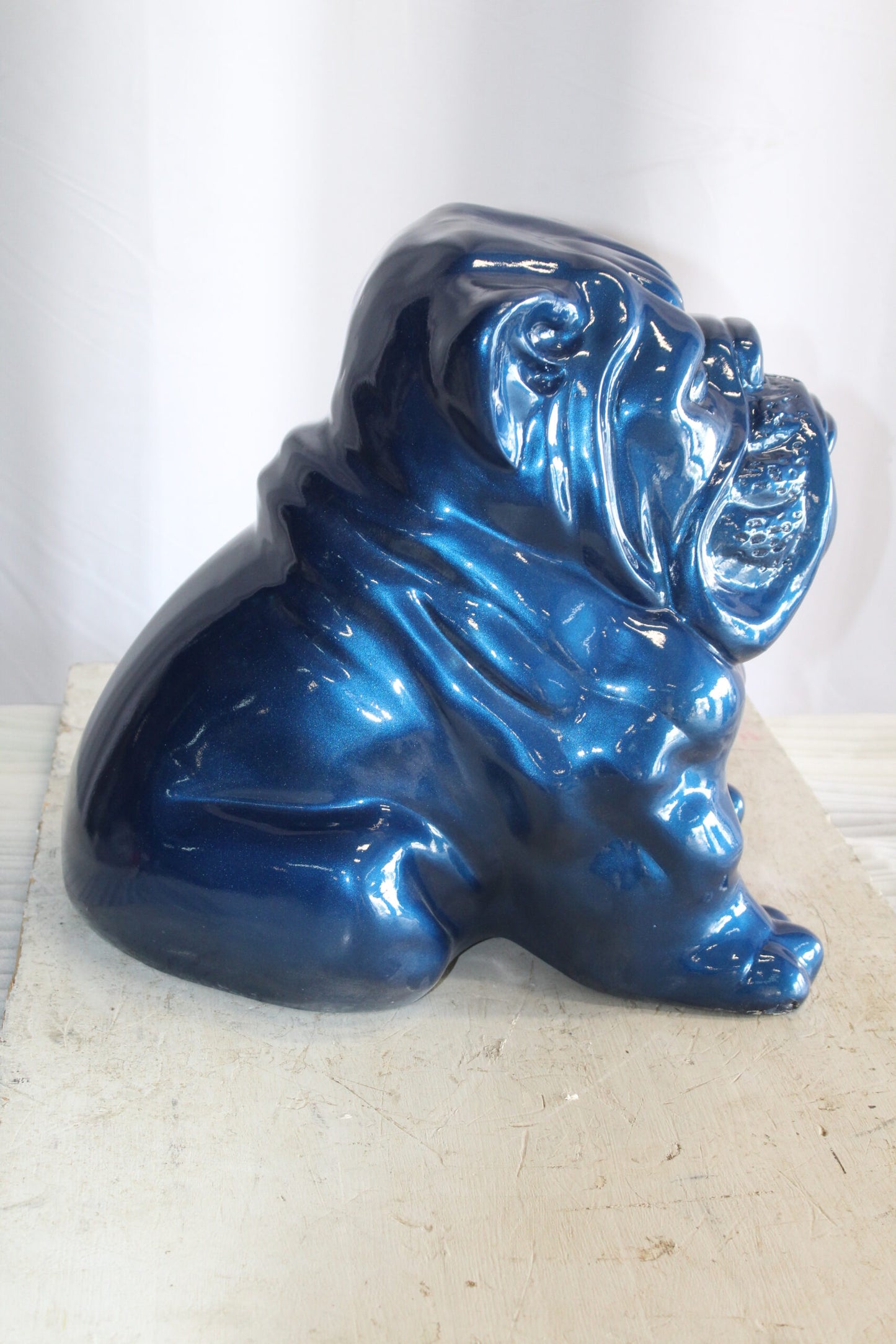 A Charming Blue Resin Bulldog, Perfect for Dog Lovers 19" x 15" x 16"H