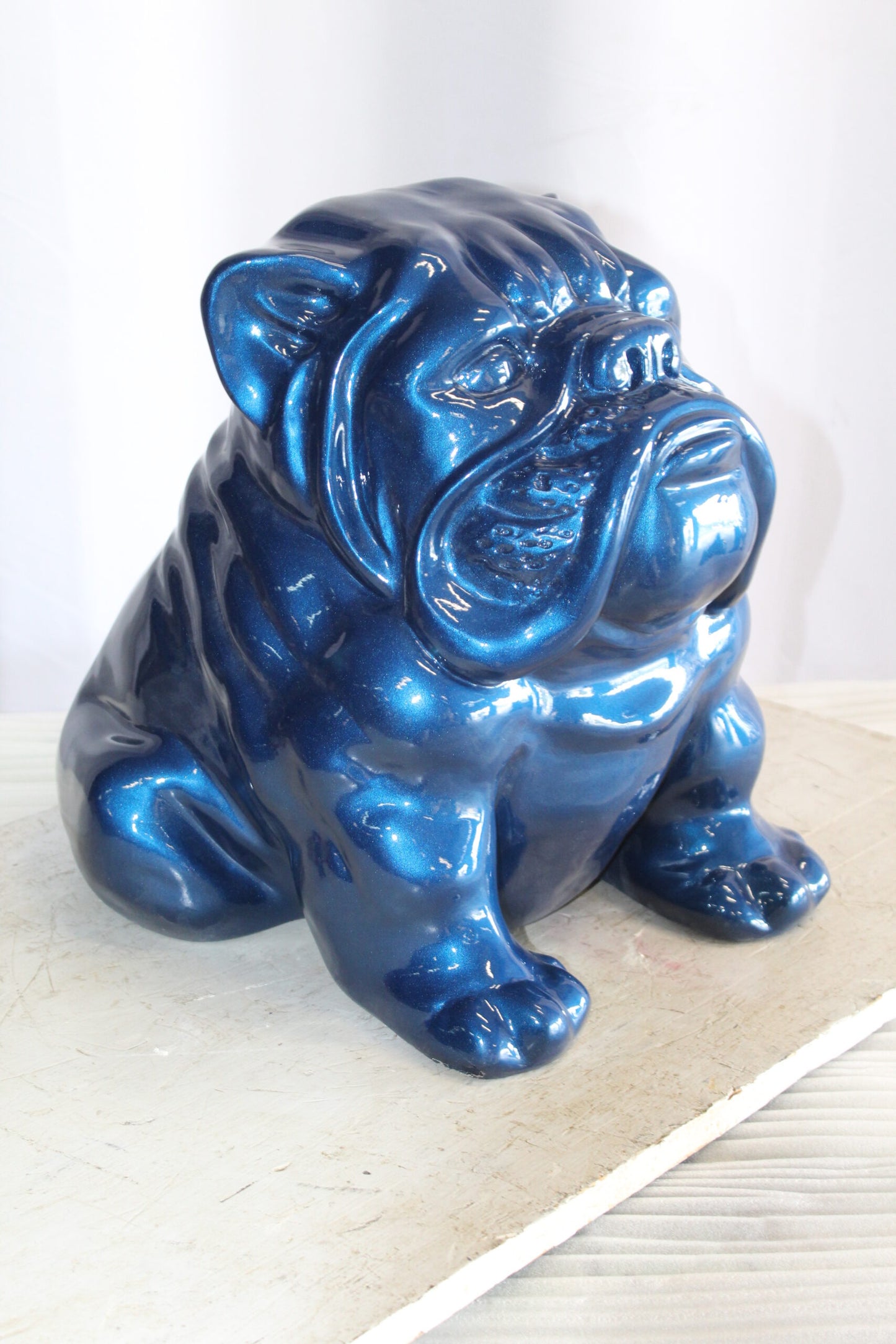A Charming Blue Resin Bulldog, Perfect for Dog Lovers 19" x 15" x 16"H