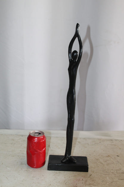 Black Aluminum Yoga Girl Statue Serenity in Tree Top Pose 6" x 3" x 20"H