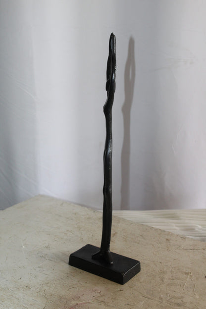 Black Aluminum Yoga Girl Statue Serenity in Tree Top Pose 6" x 3" x 20"H