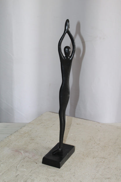 Black Aluminum Yoga Girl Statue Serenity in Tree Top Pose 6" x 3" x 20"H