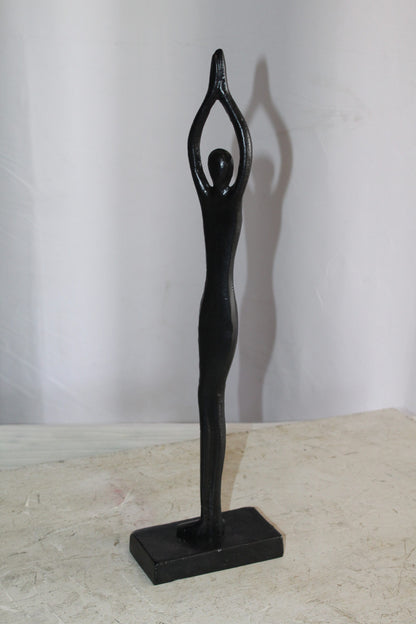 Black Aluminum Yoga Girl Statue Serenity in Tree Top Pose 6" x 3" x 20"H