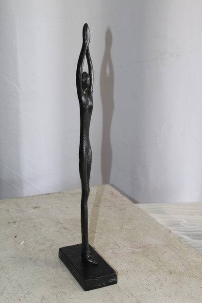 Black Aluminum Yoga Girl Statue Serenity in Tree Top Pose 6" x 3" x 20"H