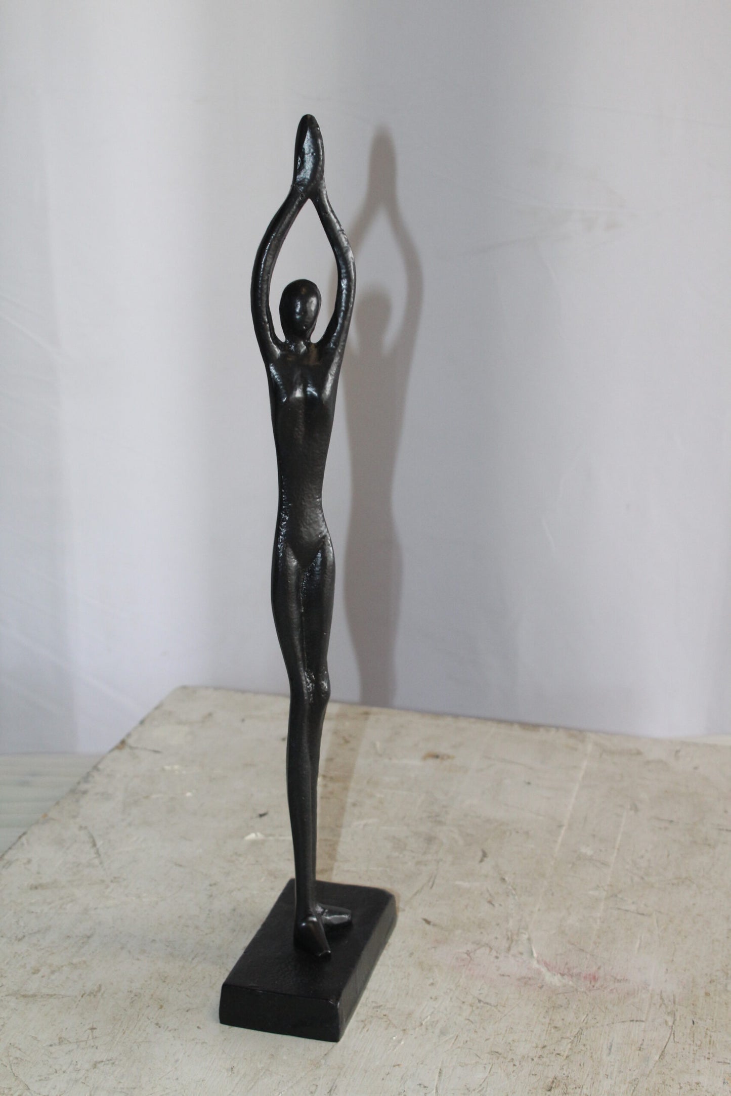Black Aluminum Yoga Girl Statue Serenity in Tree Top Pose 6" x 3" x 20"H