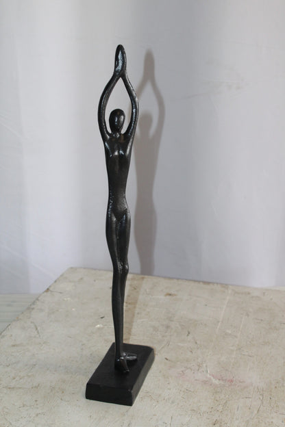 Black Aluminum Yoga Girl Statue Serenity in Tree Top Pose 6" x 3" x 20"H