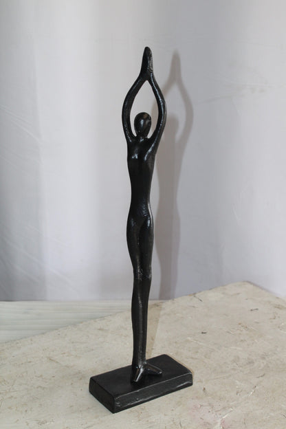 Black Aluminum Yoga Girl Statue Serenity in Tree Top Pose 6" x 3" x 20"H