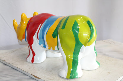 Fiberglass Rhino Statue Dynamic Presence with Paint Droplets 30" x 12" x 12"H
