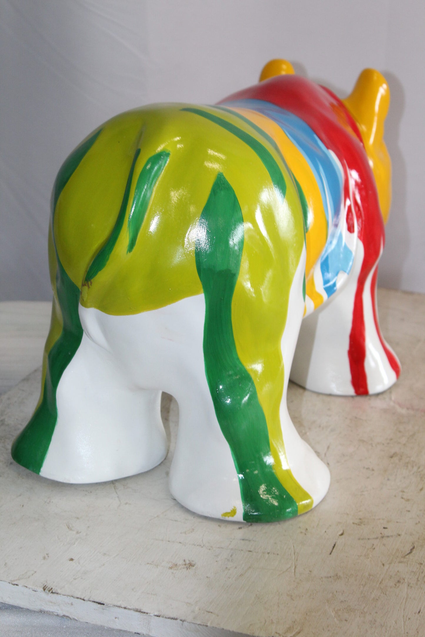 Fiberglass Rhino Statue Dynamic Presence with Paint Droplets 30" x 12" x 12"H