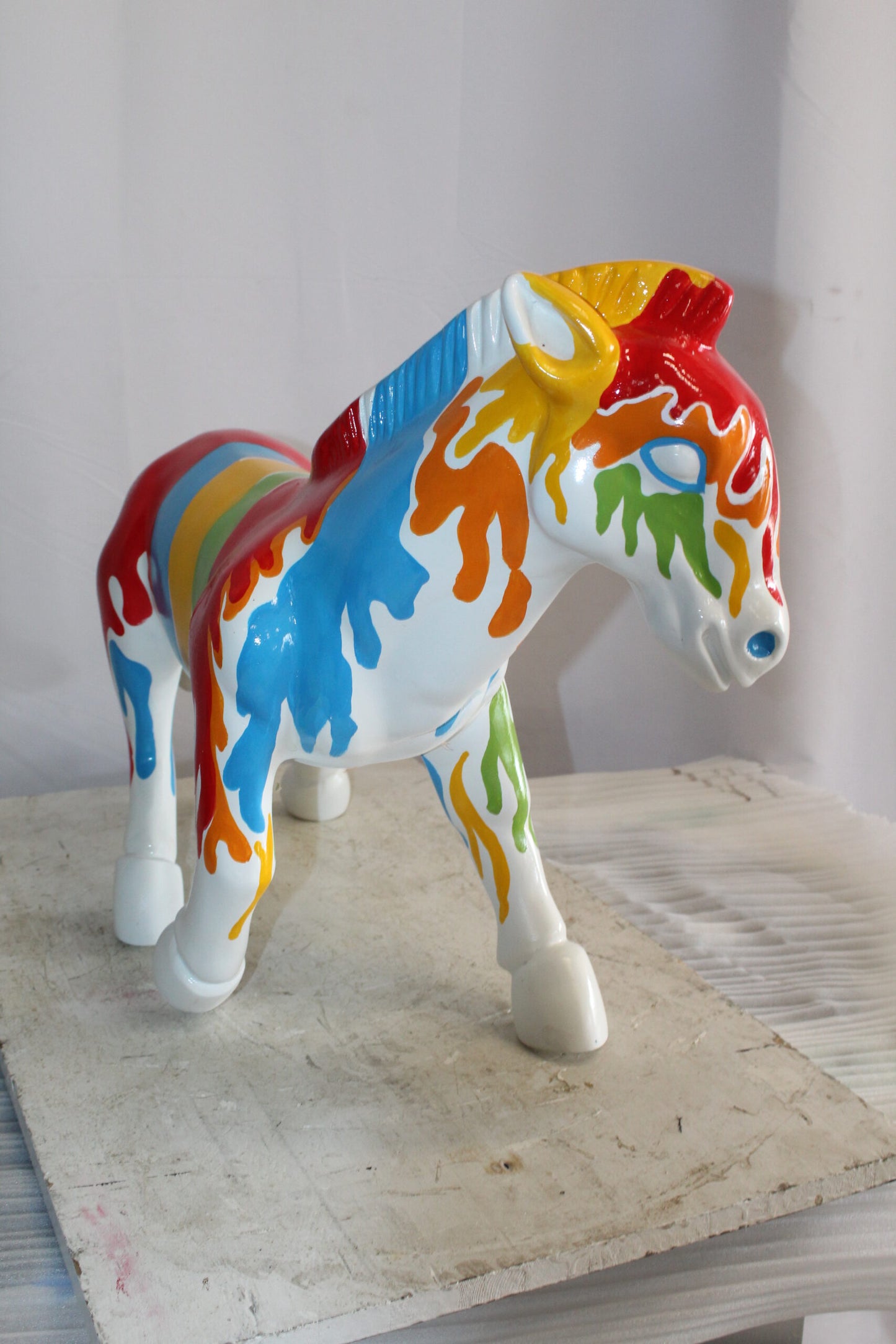 A Burst of Color Dripping Paint Fiberglass Donkey Statue 33" x 11" x 21"H