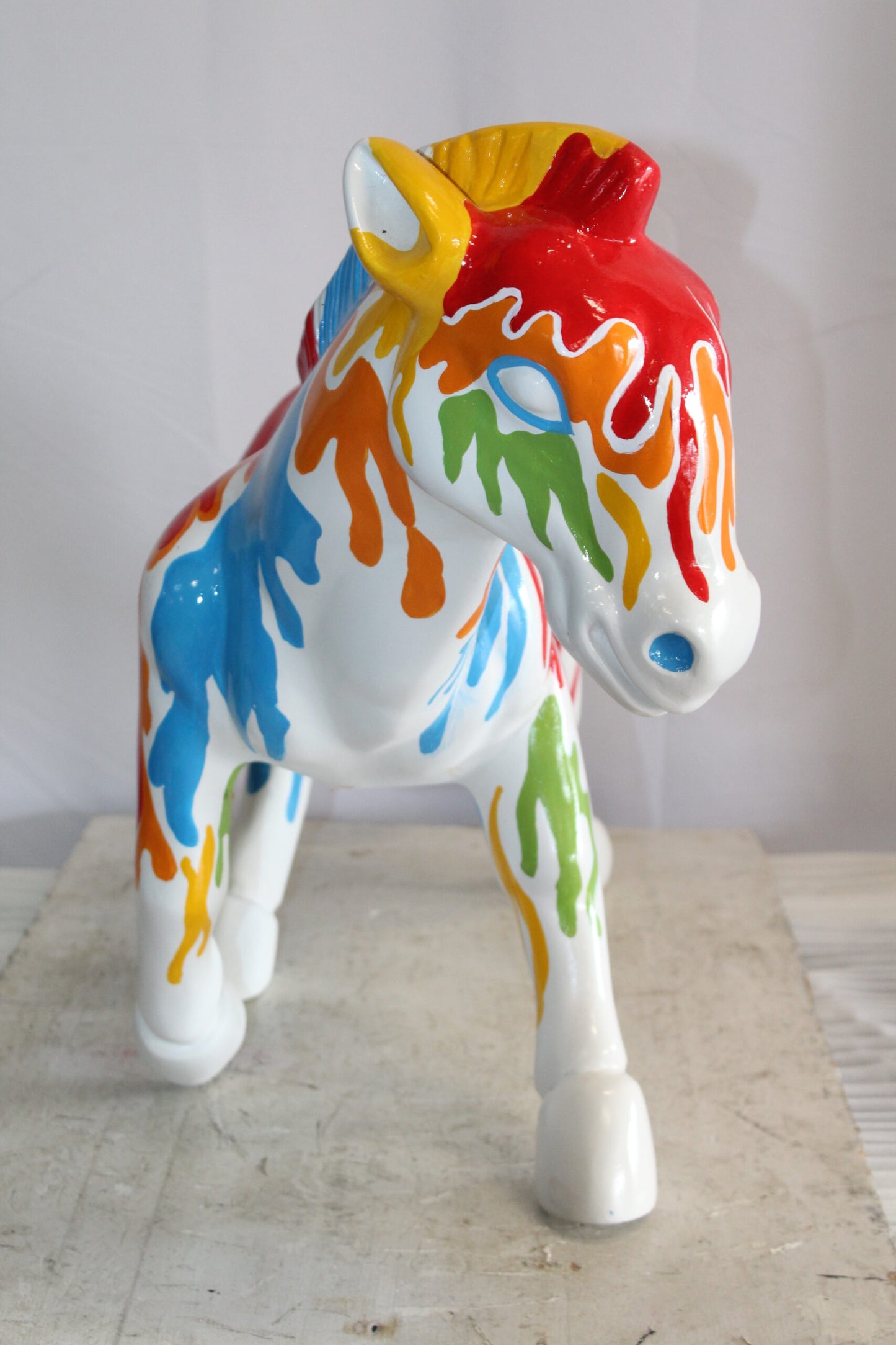 A Burst of Color Dripping Paint Fiberglass Donkey Statue 33" x 11" x 21"H