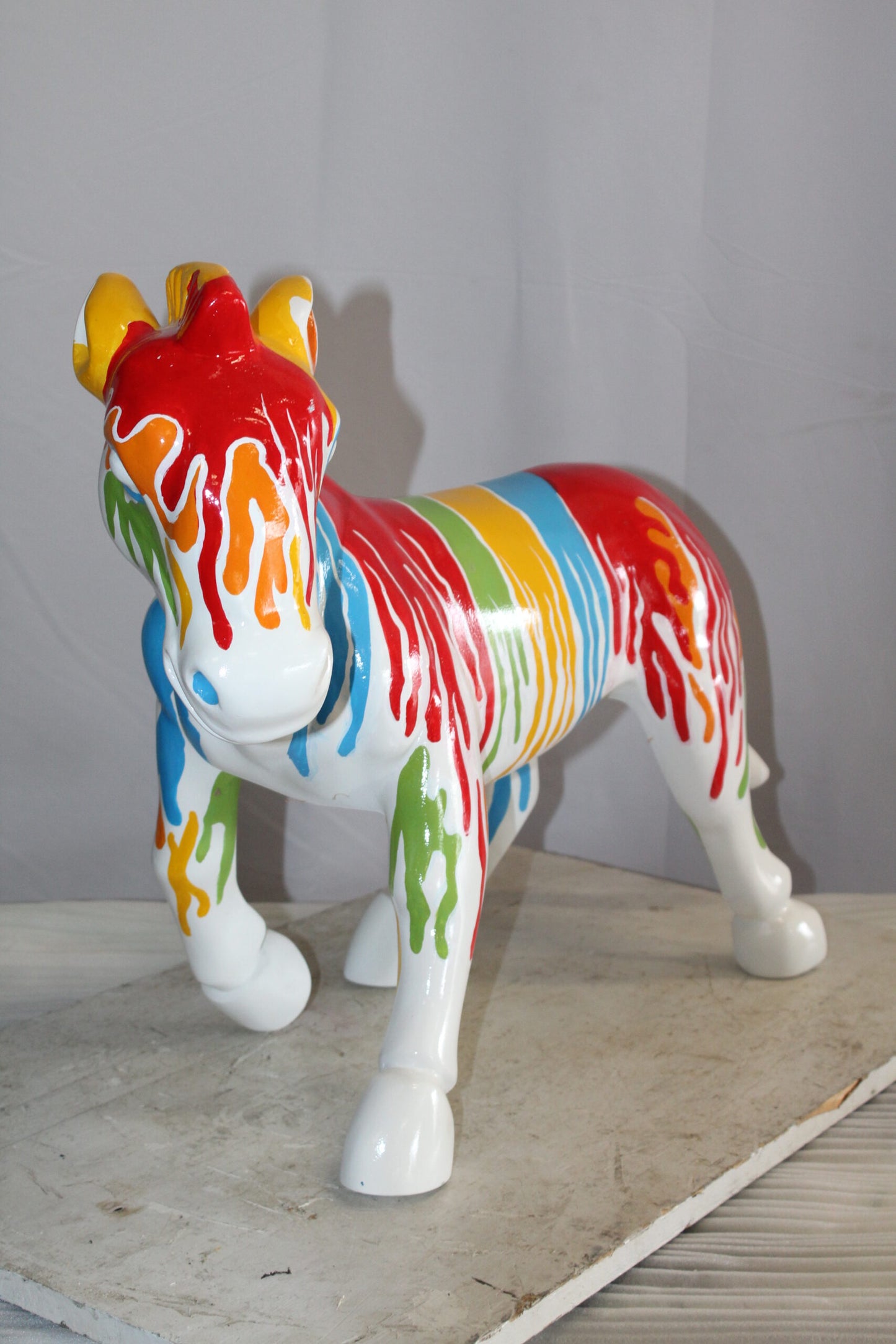 A Burst of Color Dripping Paint Fiberglass Donkey Statue 33" x 11" x 21"H
