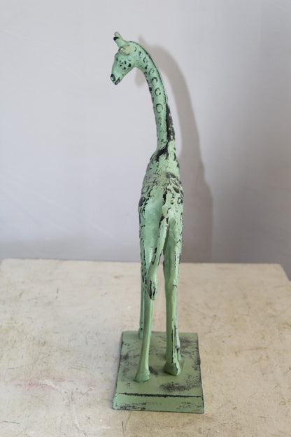 Green Patina Aluminum Statue of a Giraffe Echoing Nature Grace 8" x 4" x 18"H