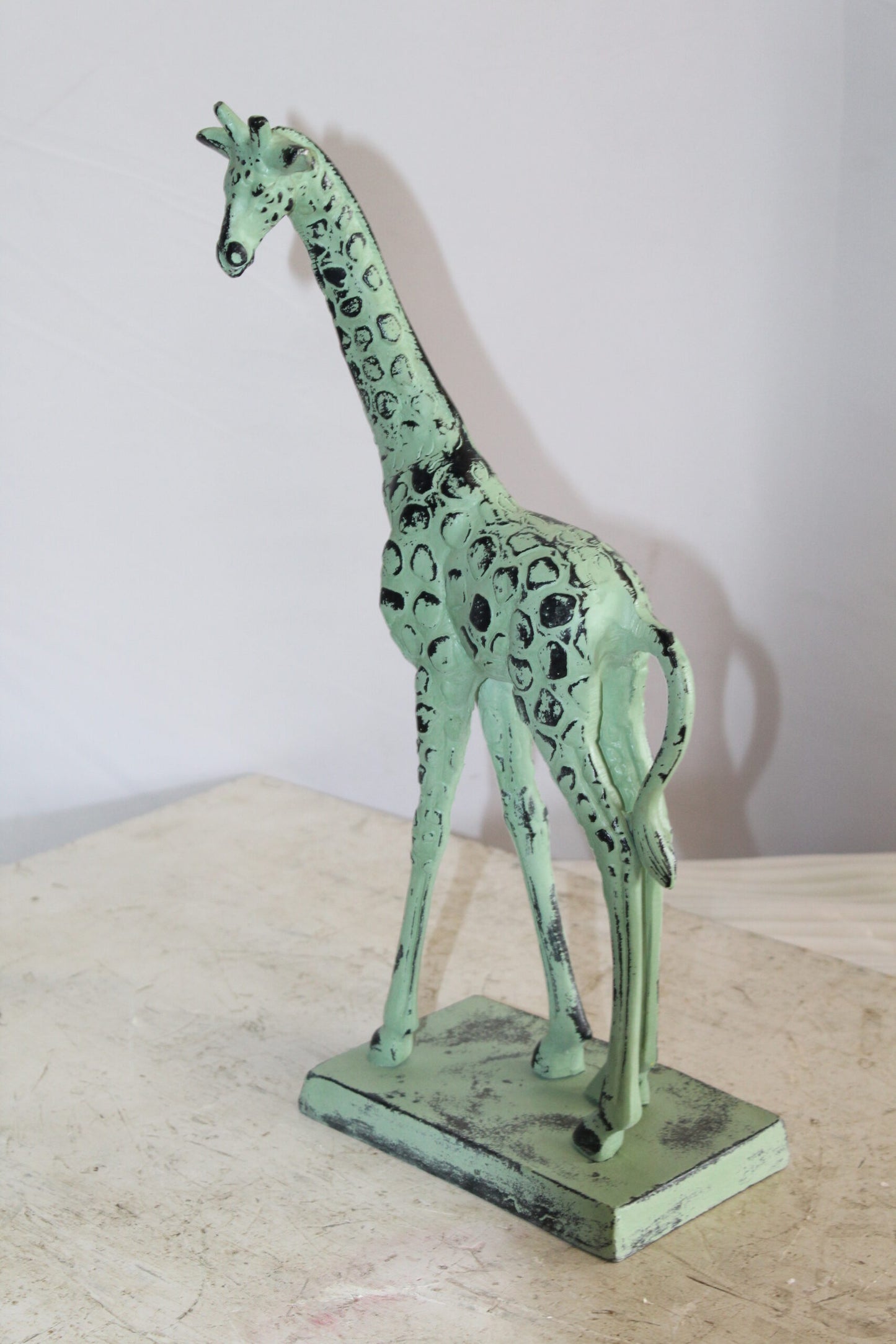 Green Patina Aluminum Statue of a Giraffe Echoing Nature Grace 8" x 4" x 18"H