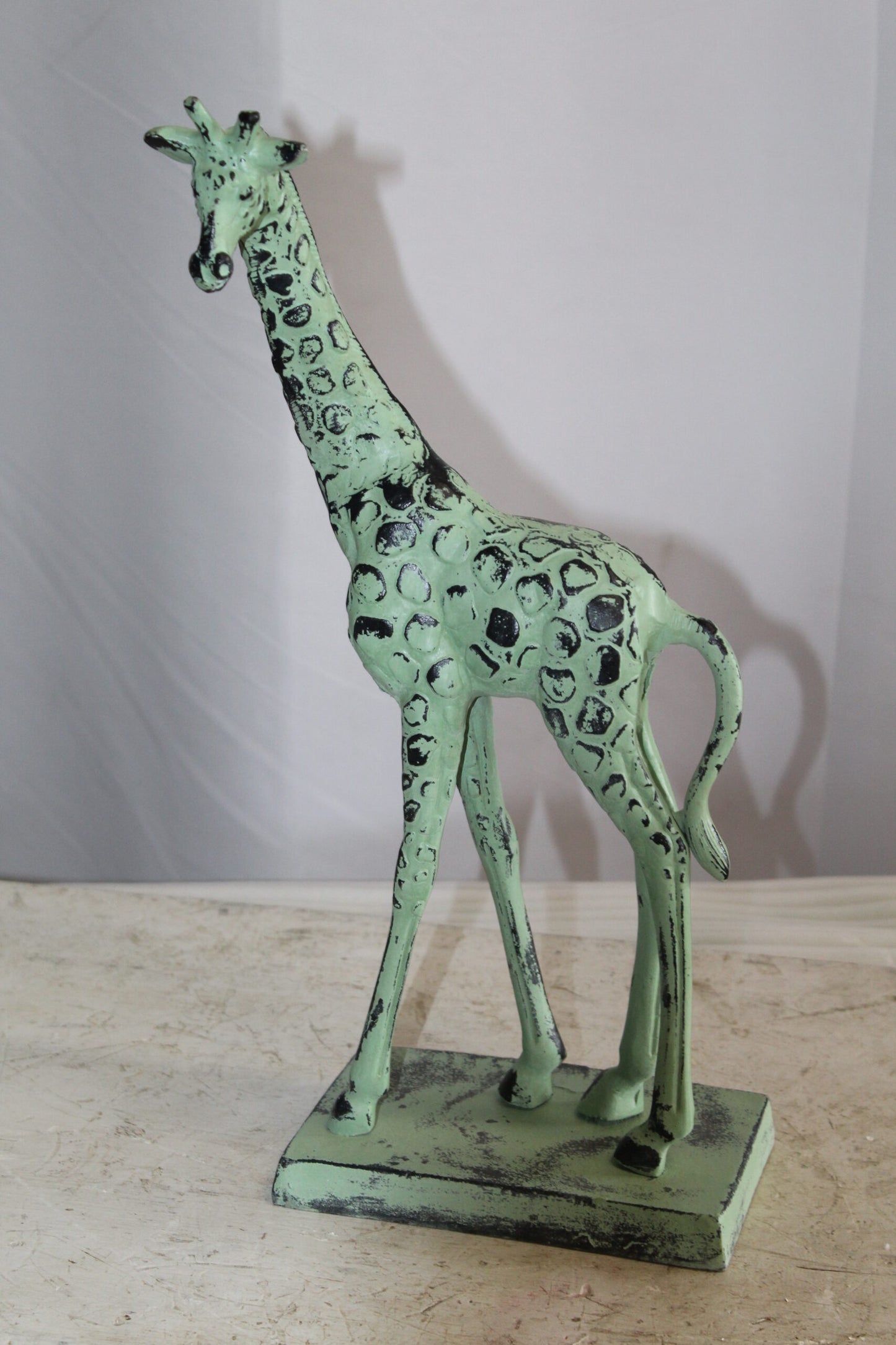 Green Patina Aluminum Statue of a Giraffe Echoing Nature Grace 8" x 4" x 18"H