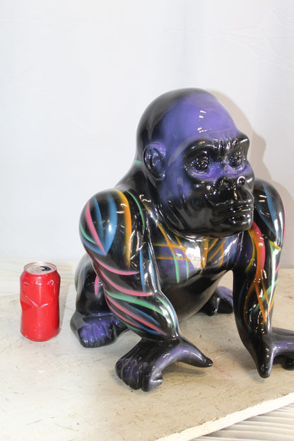 Fiberglass Gorilla Statue Colored with Dripping paint 14" x 15" x 17"H