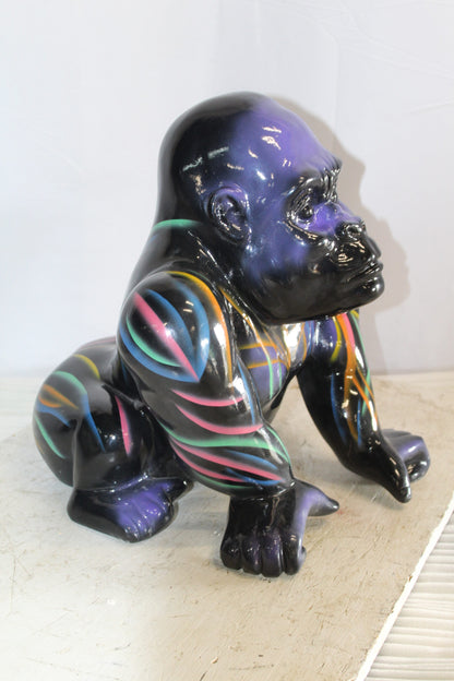 Fiberglass Gorilla Statue Colored with Dripping paint 14" x 15" x 17"H