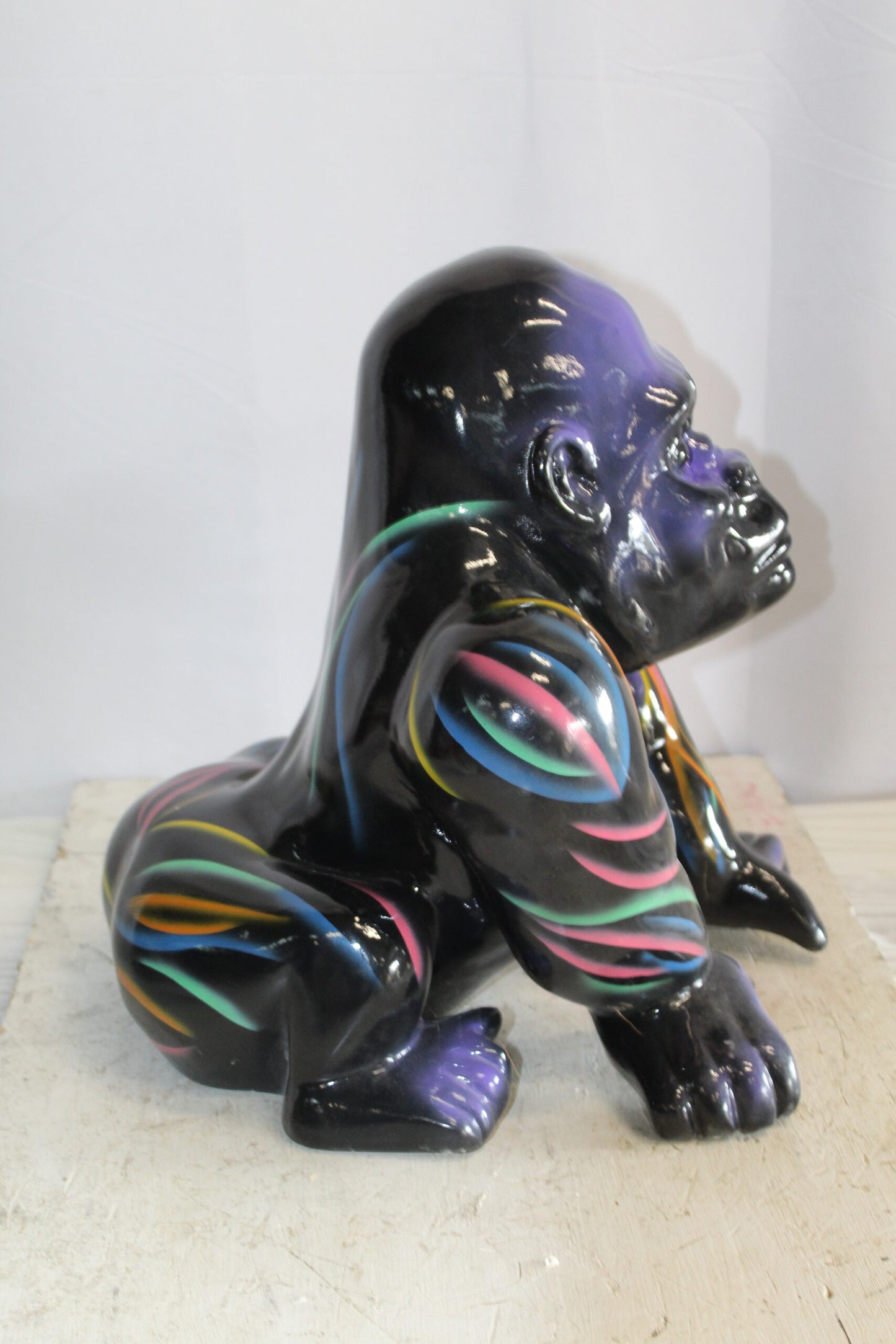 Fiberglass Gorilla Statue Colored with Dripping paint 14" x 15" x 17"H
