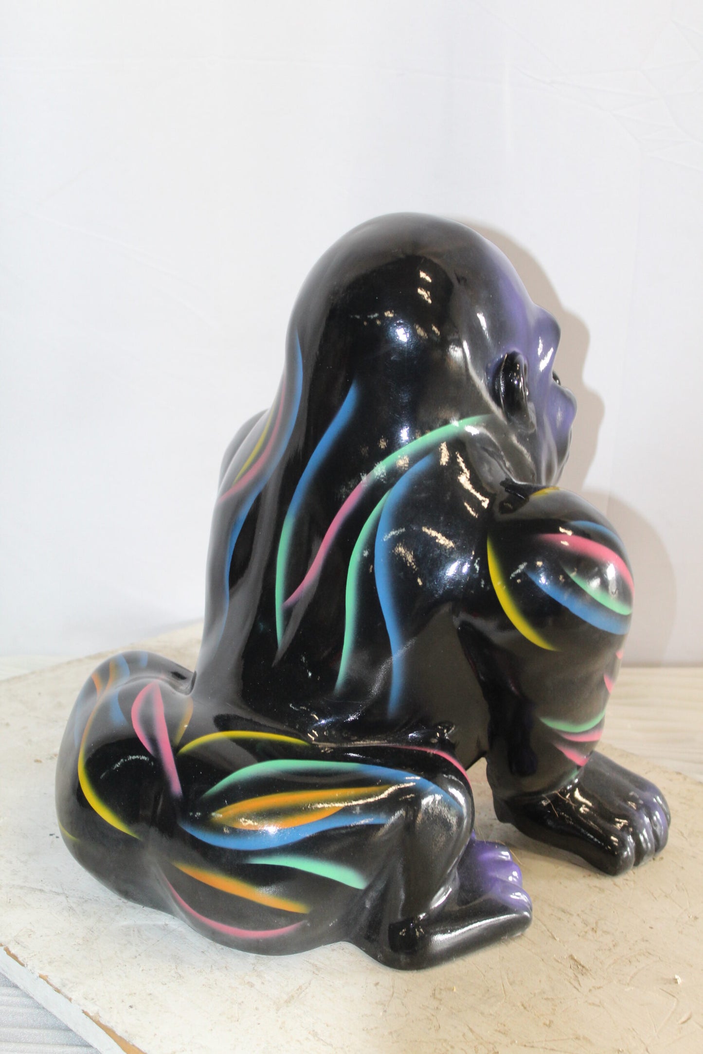 Fiberglass Gorilla Statue Colored with Dripping paint 14" x 15" x 17"H