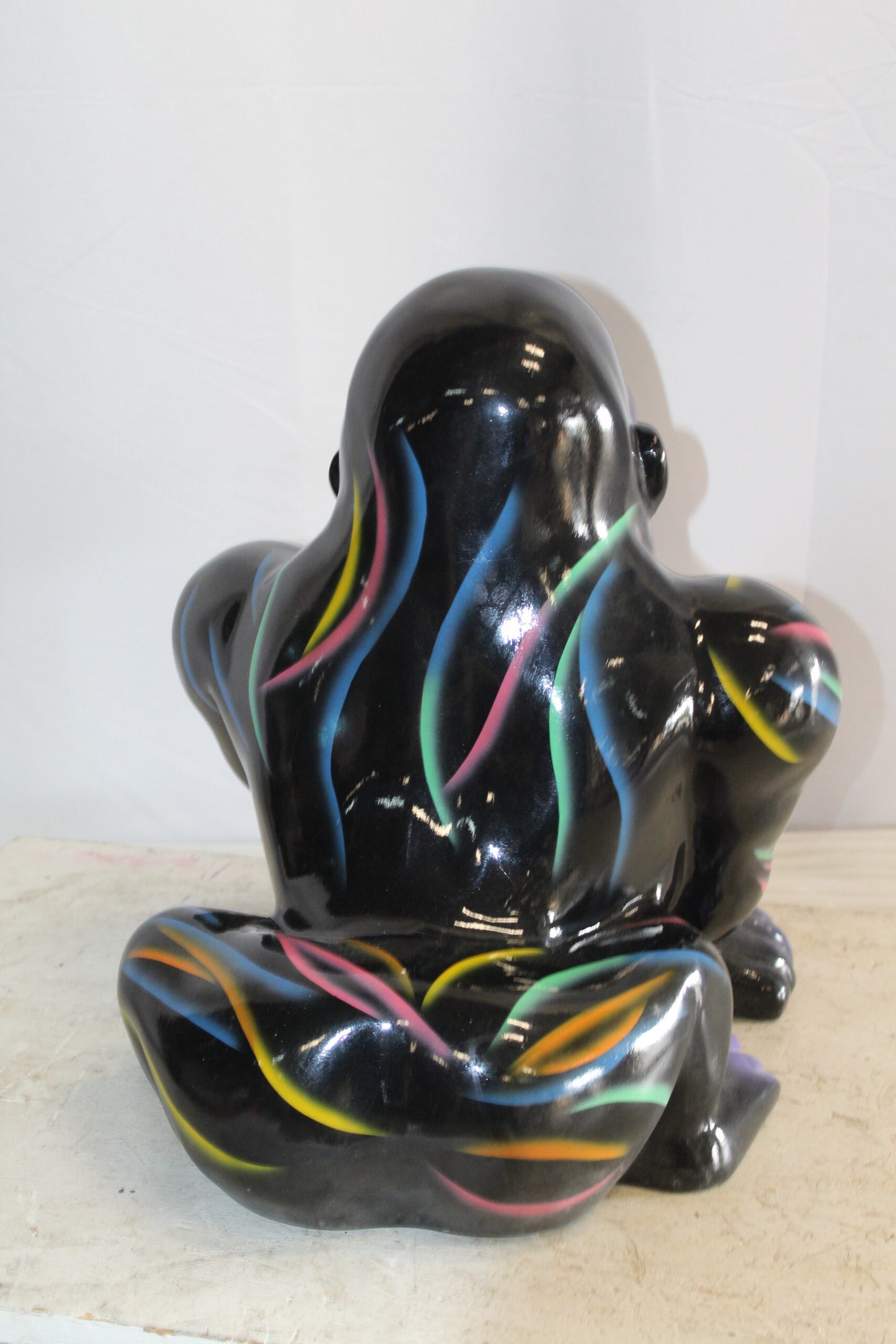 Fiberglass Gorilla Statue Colored with Dripping paint 14" x 15" x 17"H