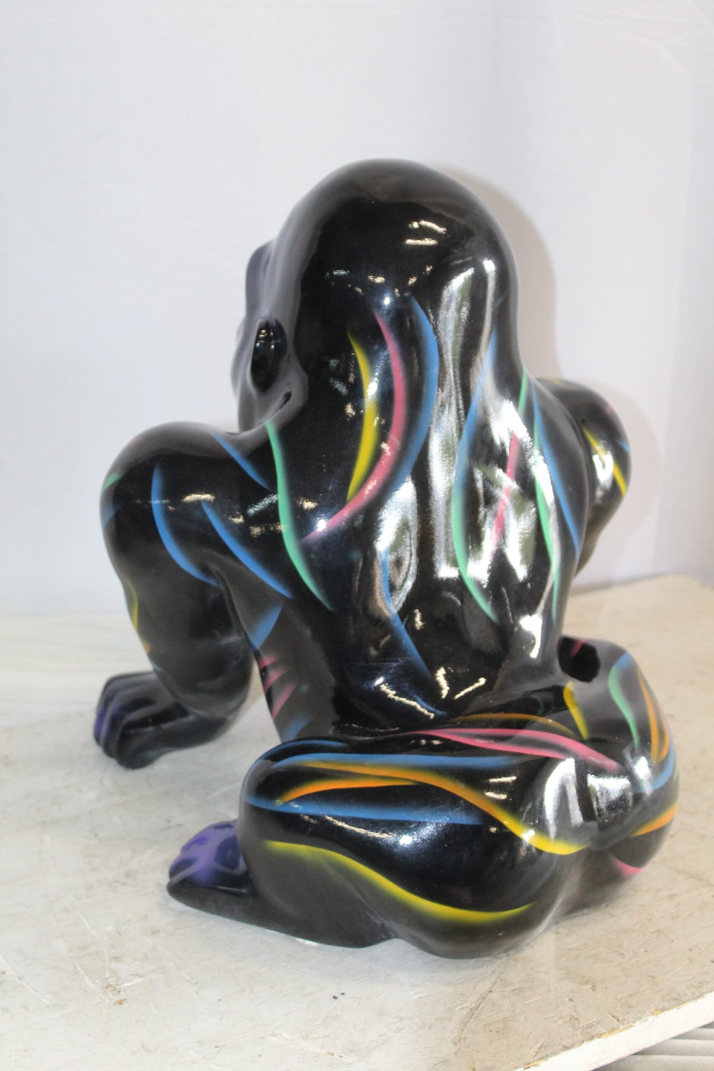 Fiberglass Gorilla Statue Colored with Dripping paint 14" x 15" x 17"H