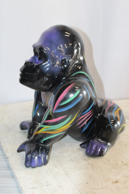 Fiberglass Gorilla Statue Colored with Dripping paint 14" x 15" x 17"H
