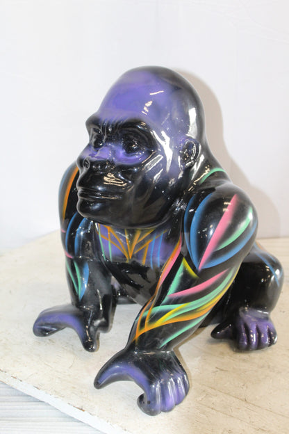 Fiberglass Gorilla Statue Colored with Dripping paint 14" x 15" x 17"H