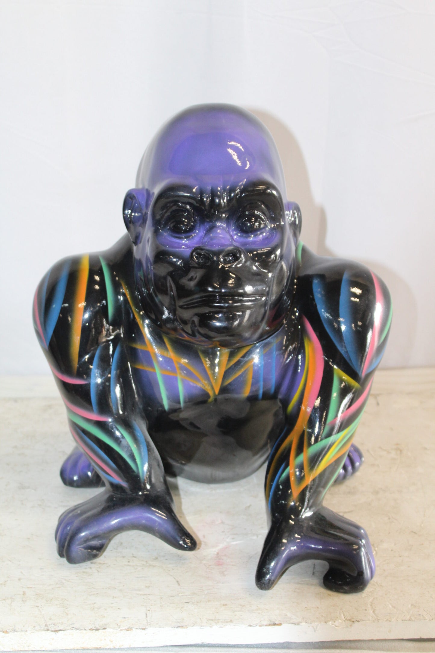 Fiberglass Gorilla Statue Colored with Dripping paint 14" x 15" x 17"H