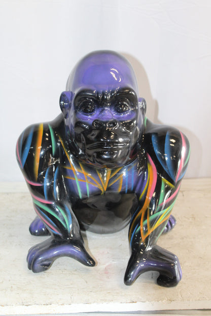 Fiberglass Gorilla Statue Colored with Dripping paint 14" x 15" x 17"H