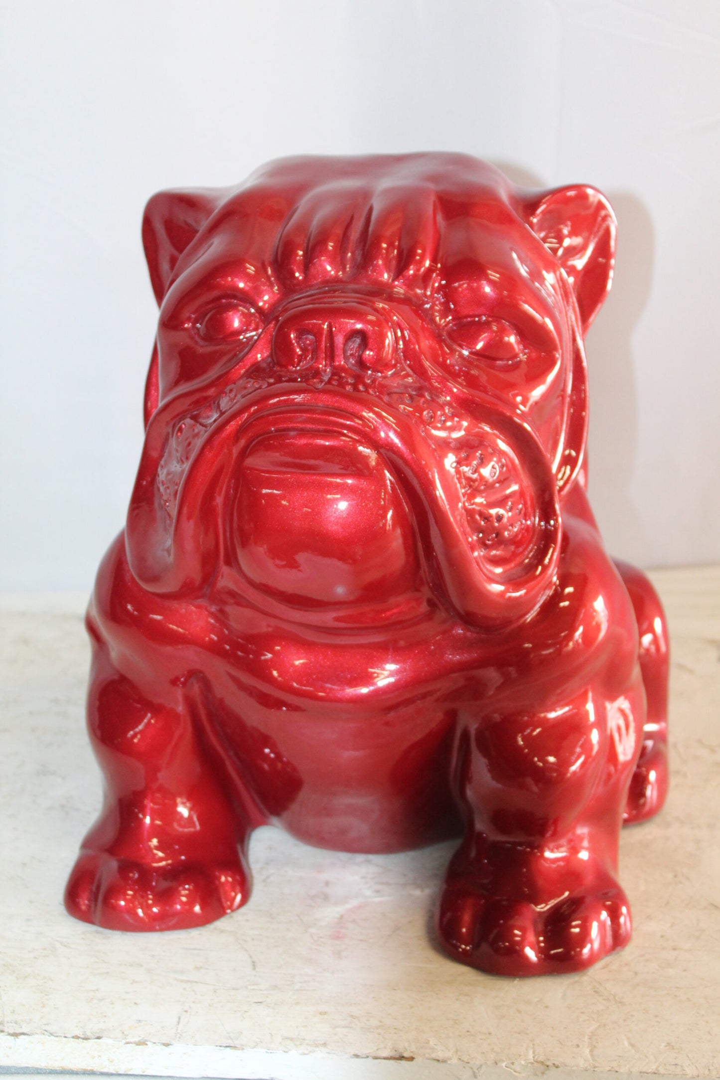 Adorable Red Resin, Fiberglass Statue of a bulldog figurine 19" x 15" x 16"H