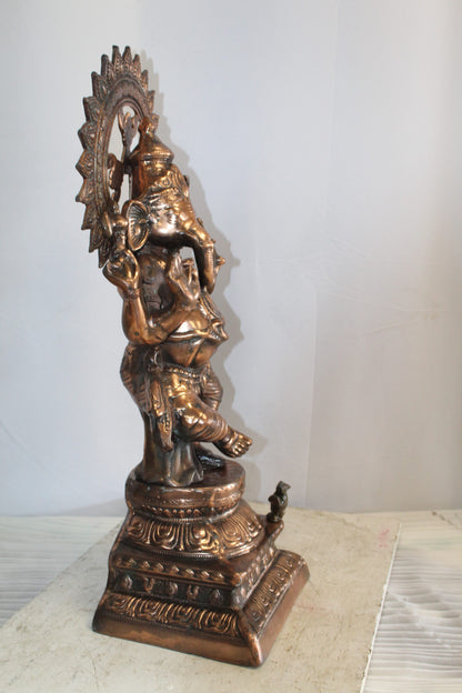 Bronze Finish Dancing Ganesh Statue, Metal Crafted Divine Charm 10" x 12" x 32"H