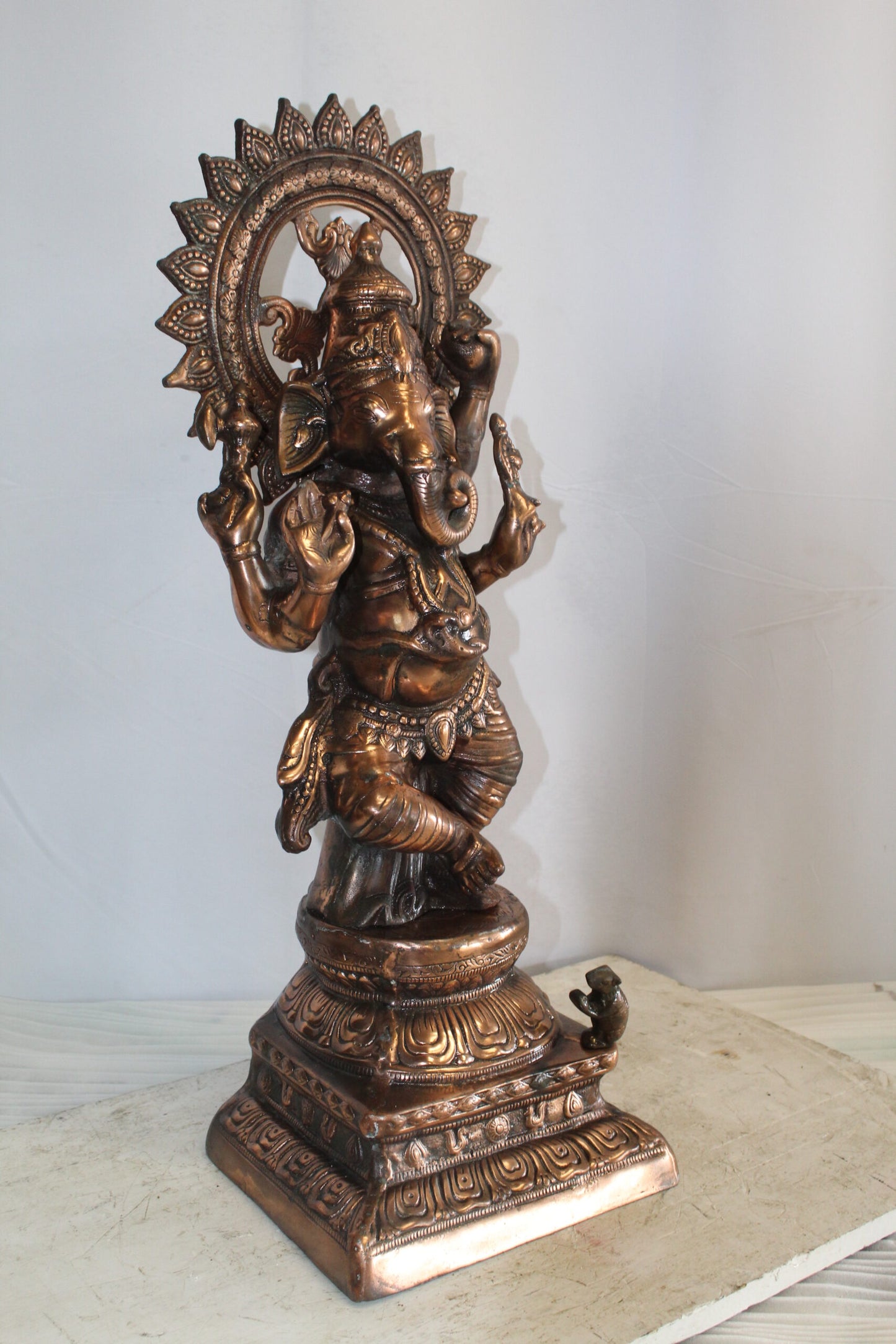 Bronze Finish Dancing Ganesh Statue, Metal Crafted Divine Charm 10" x 12" x 32"H