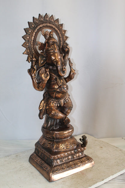 Bronze Finish Dancing Ganesh Statue, Metal Crafted Divine Charm 10" x 12" x 32"H