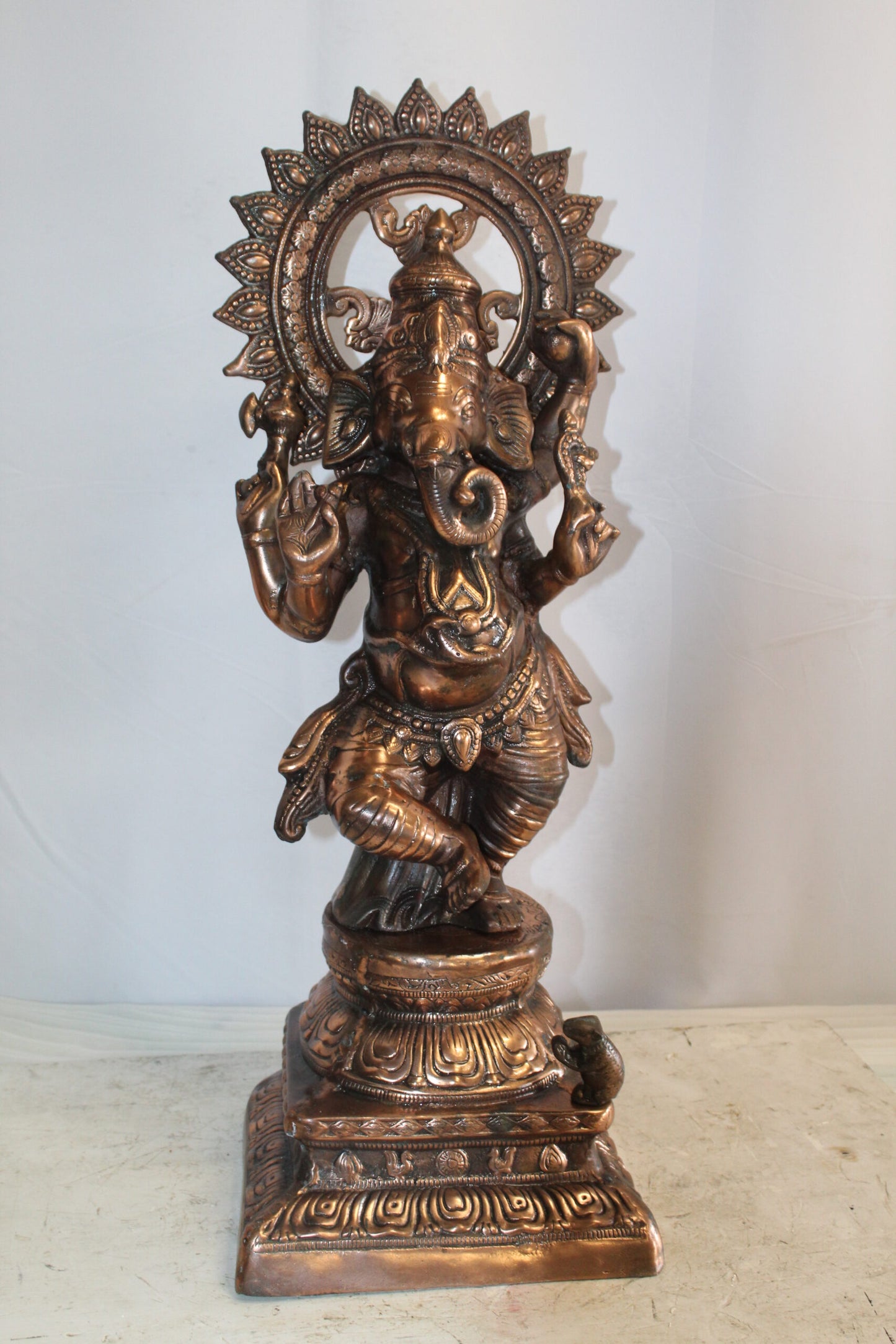 Bronze Finish Dancing Ganesh Statue, Metal Crafted Divine Charm 10" x 12" x 32"H